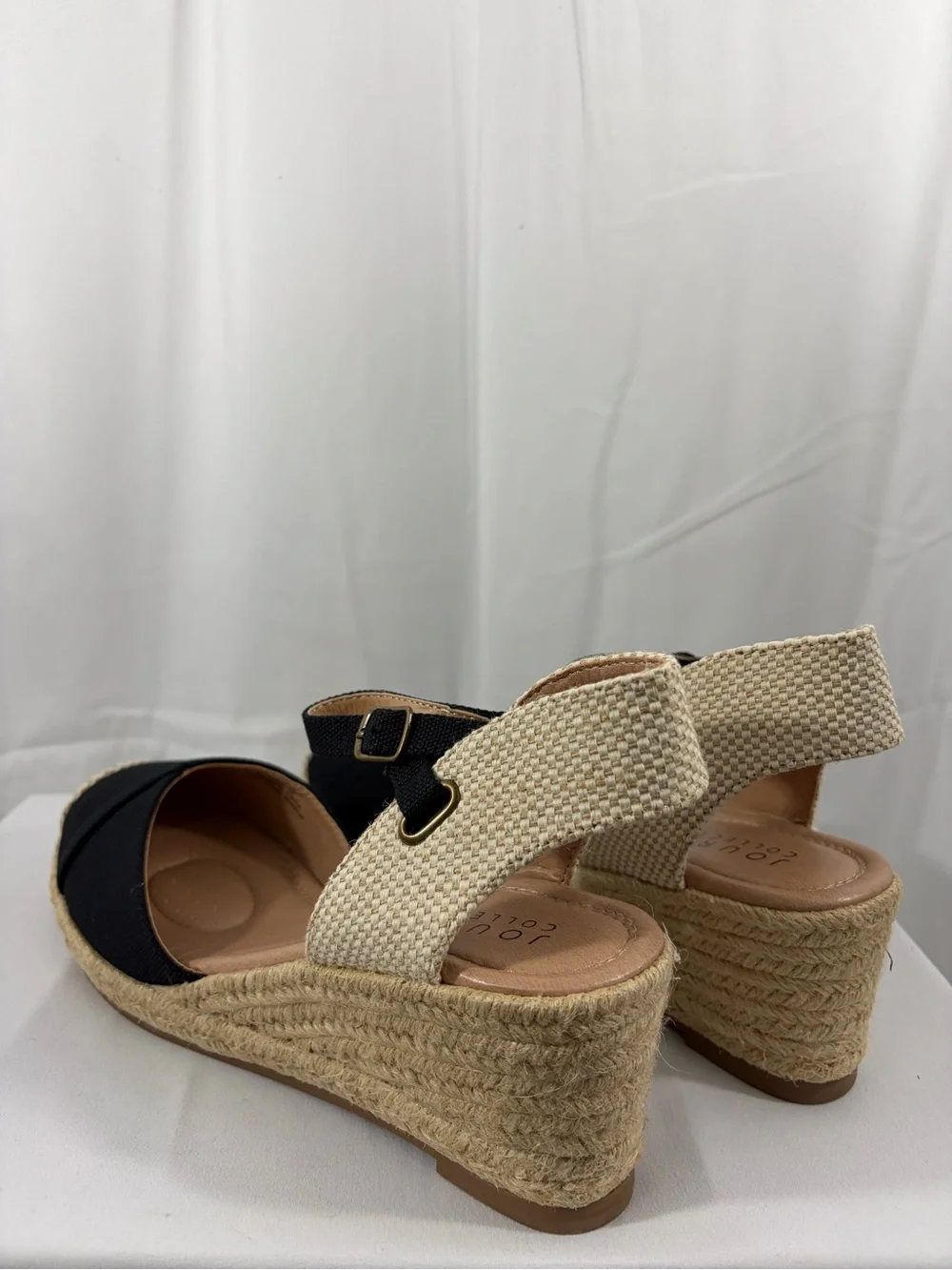NWT Journee Women’s Size 10 Cream Wedge Espadrille Sandals in Black